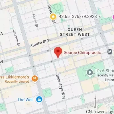Google Map showing the location of Source Chiropractic in downtown Toronto.